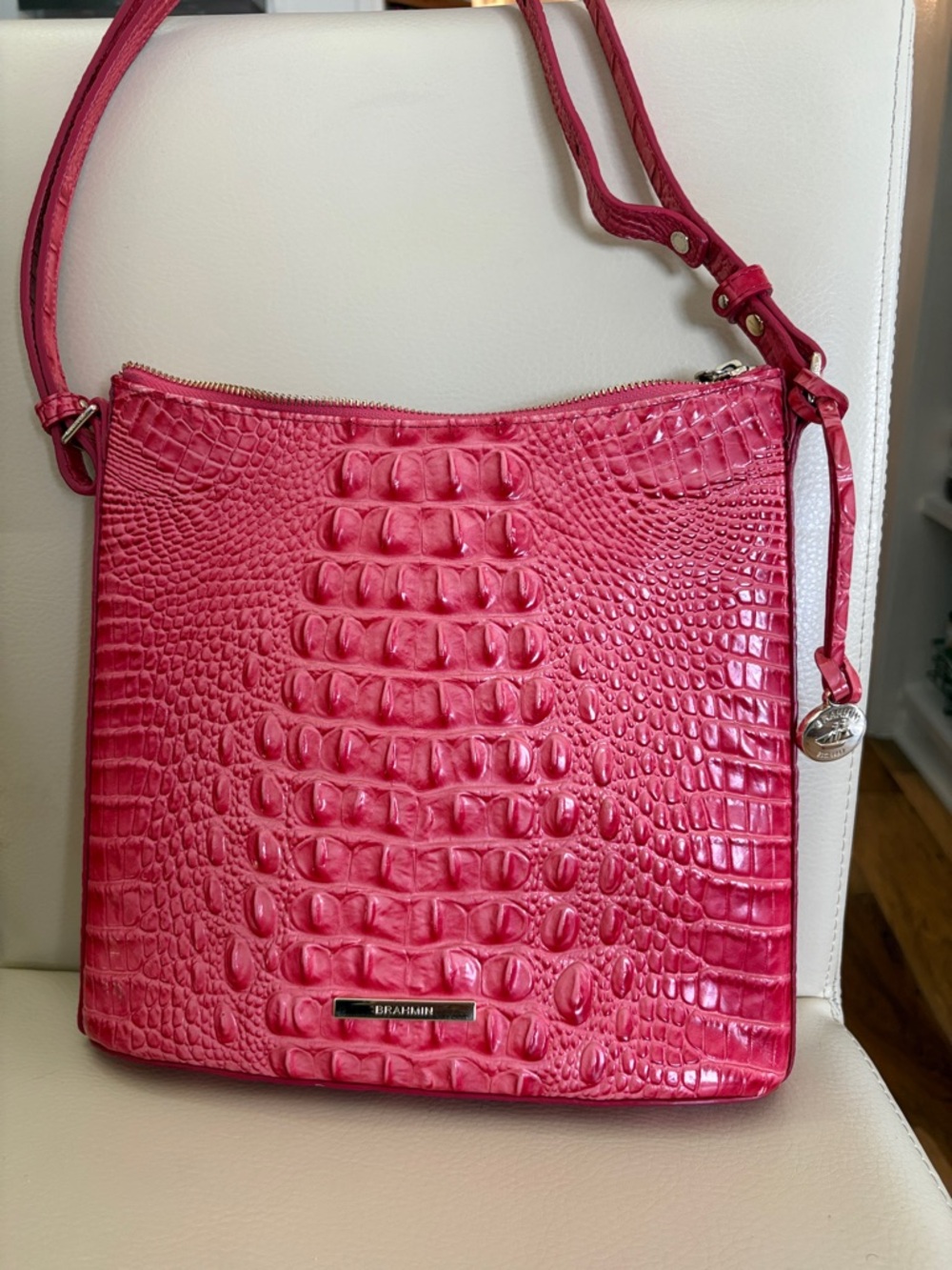 Brahmin Hot Pink Croc-Embossed Crossbody